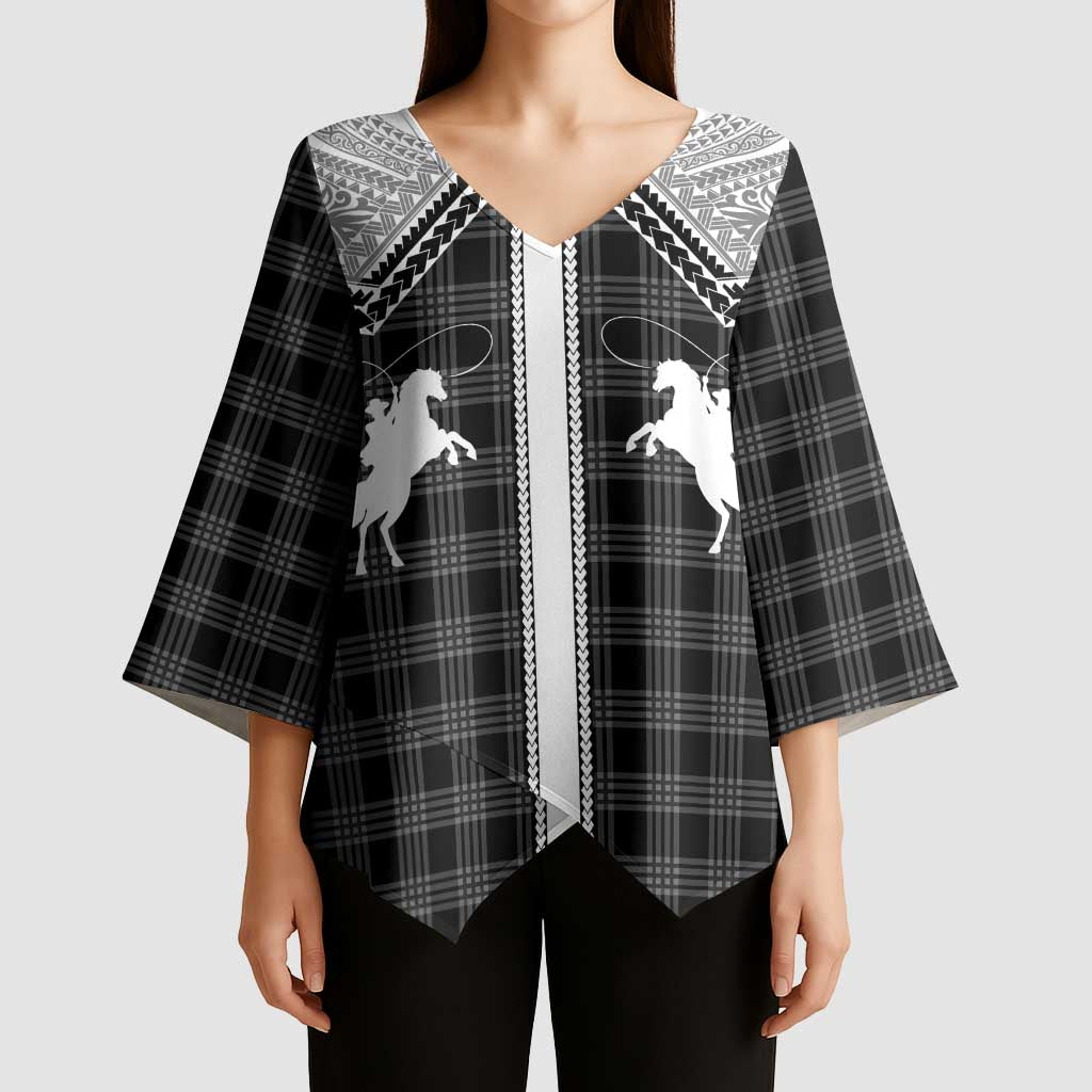 Aloha Hawaii Cowboys Paniolo Kimono Sleeve Blouse Black Palaka - Polynesian Pride