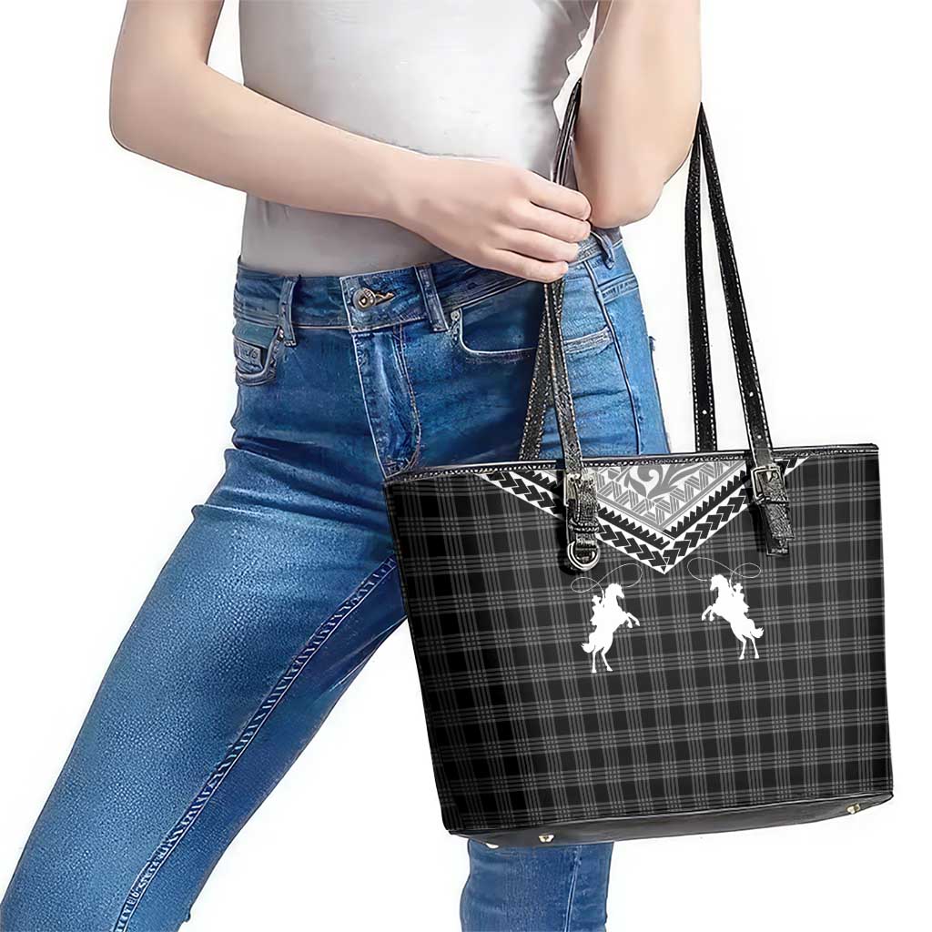 Aloha Hawaii Cowboys Paniolo Leather Tote Bag Black Palaka - Polynesian Pride
