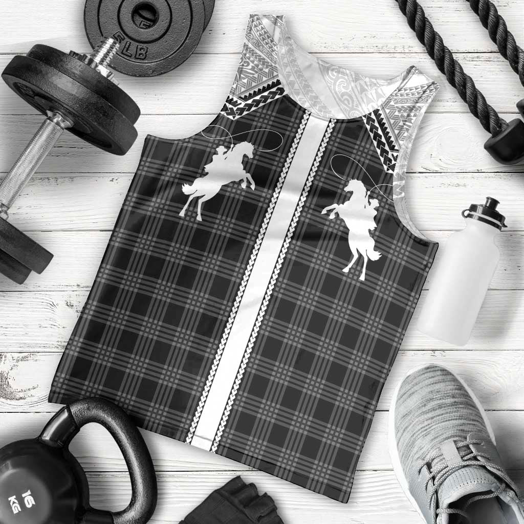 Aloha Hawaii Cowboys Paniolo Men Tank Top Black Palaka - Polynesian Pride