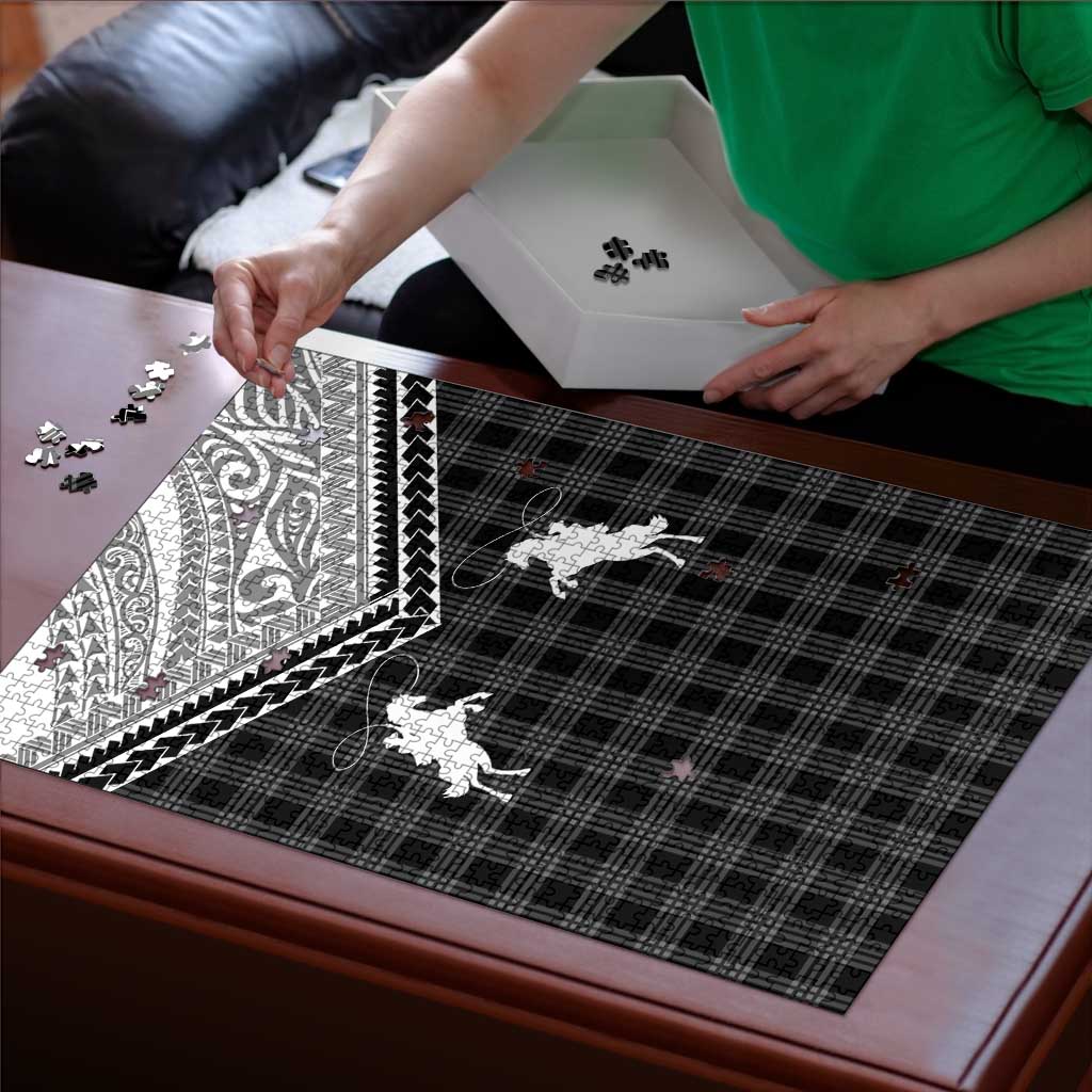 Aloha Hawaii Cowboys Paniolo Puzzle Black Palaka - Polynesian Pride