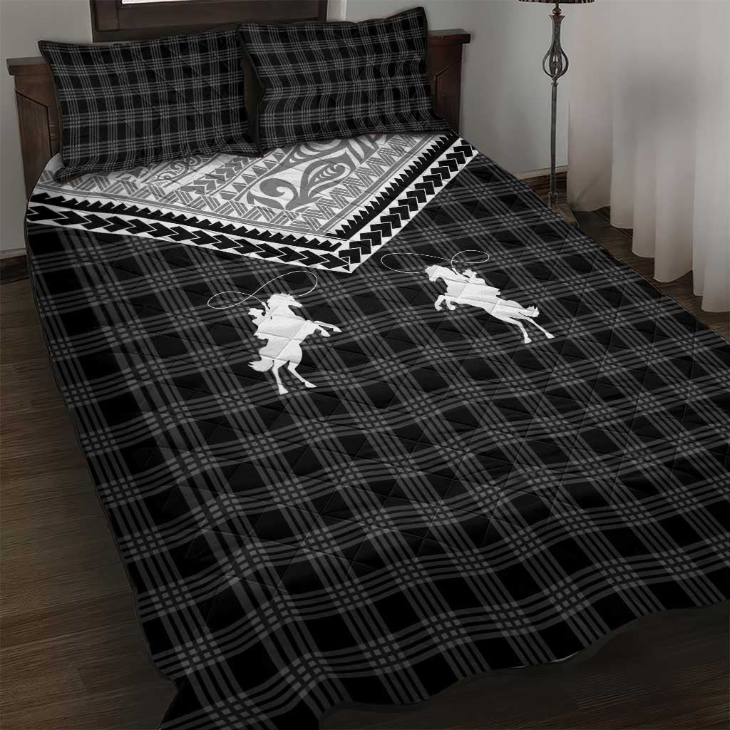 Aloha Hawaii Cowboys Paniolo Quilt Bed Set Black Palaka - Polynesian Pride