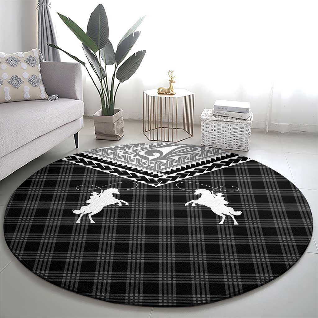 Aloha Hawaii Cowboys Paniolo Round Carpet Black Palaka - Polynesian Pride
