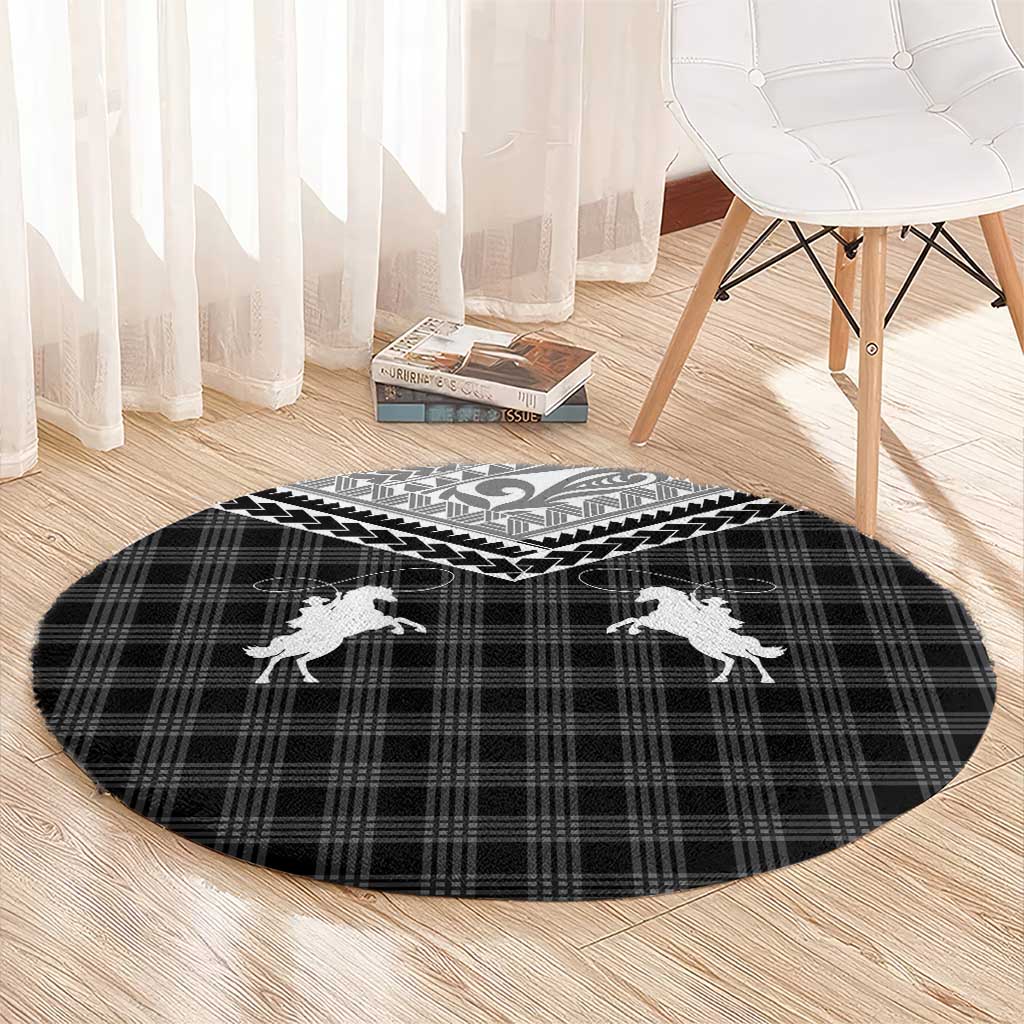 Aloha Hawaii Cowboys Paniolo Round Carpet Black Palaka - Polynesian Pride
