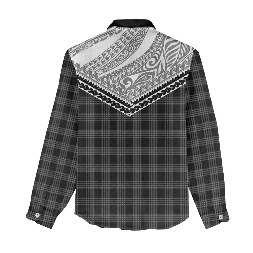 Aloha Hawaii Cowboys Paniolo Women Casual Shirt Black Palaka - Polynesian Pride