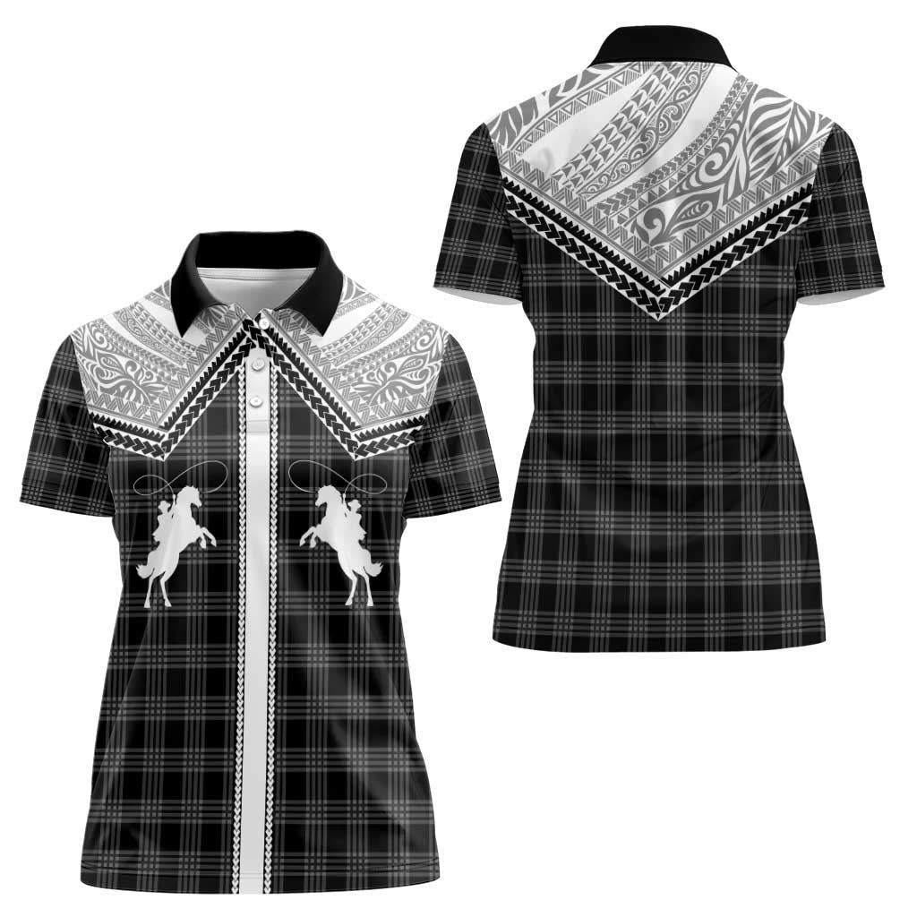 Aloha Hawaii Cowboys Paniolo Women Polo Shirt Black Palaka - Polynesian Pride
