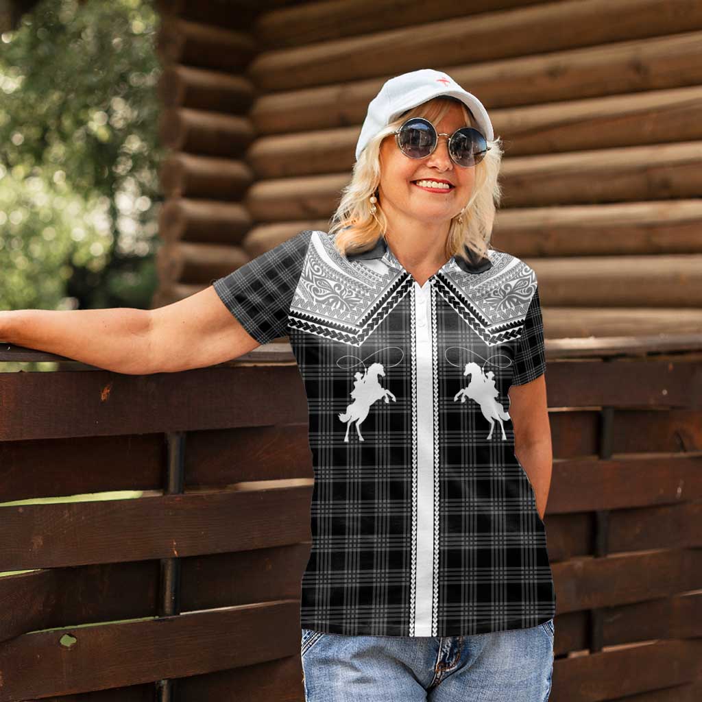 Aloha Hawaii Cowboys Paniolo Women Polo Shirt Black Palaka - Polynesian Pride