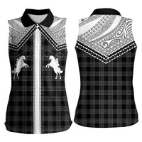 Aloha Hawaii Cowboys Paniolo Women Sleeveless Polo Shirt Black Palaka - Polynesian Pride