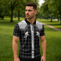 Aloha Hawaii Cowboys Paniolo Zipper Polo Shirt Black Palaka - Polynesian Pride