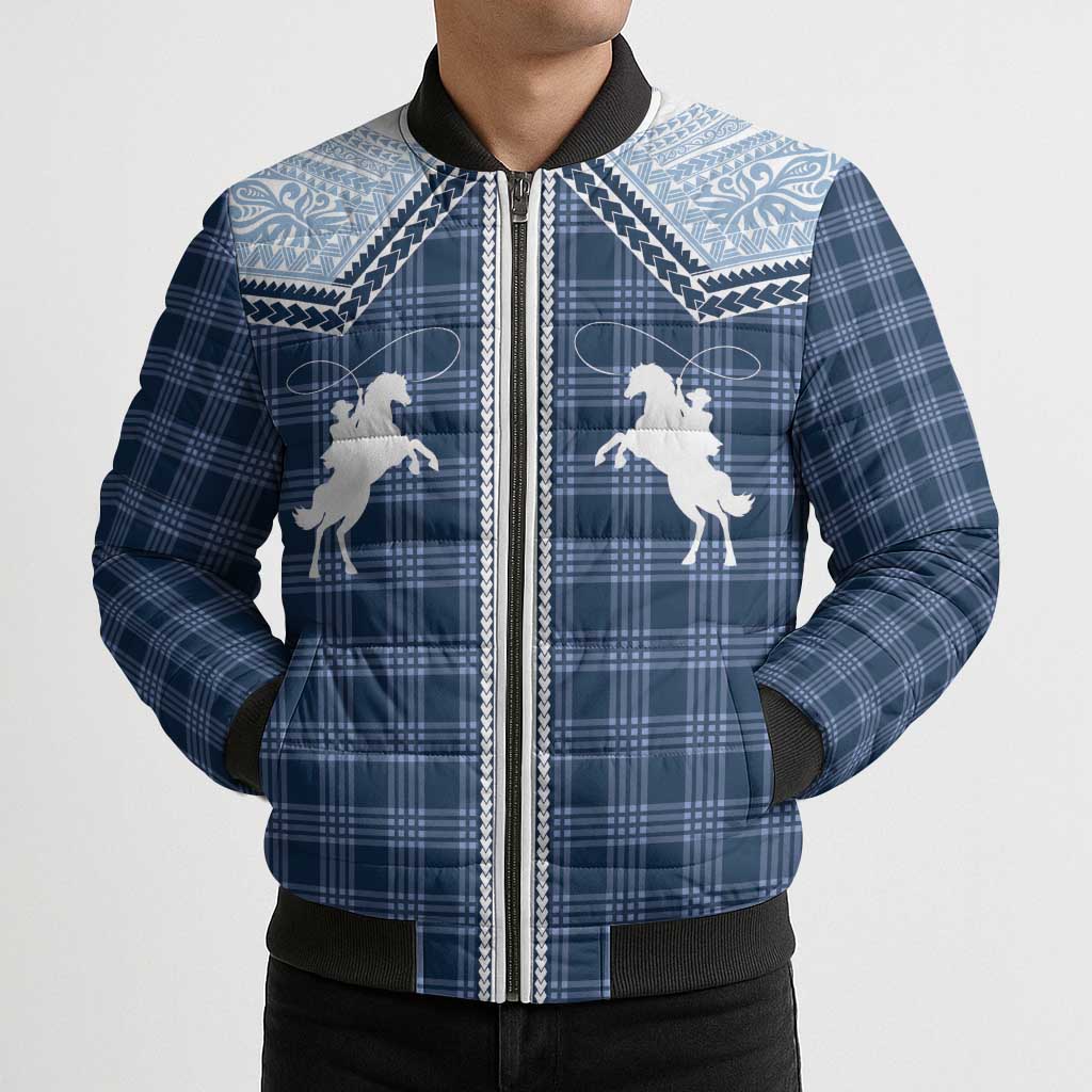 Aloha Hawaii Cowboys Paniolo Bomber Puffer Jacket Navy Blue Palaka - Polynesian Pride