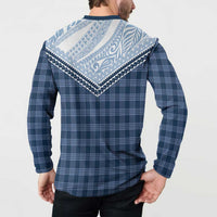 Aloha Hawaii Cowboys Paniolo Button Sweatshirt Navy Blue Palaka - Polynesian Pride