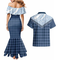 Aloha Hawaii Cowboys Paniolo Couples Matching Mermaid Dress and Hawaiian Shirt Navy Blue Palaka - Polynesian Pride