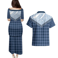 Aloha Hawaii Cowboys Paniolo Couples Matching Puletasi and Hawaiian Shirt Navy Blue Palaka - Polynesian Pride