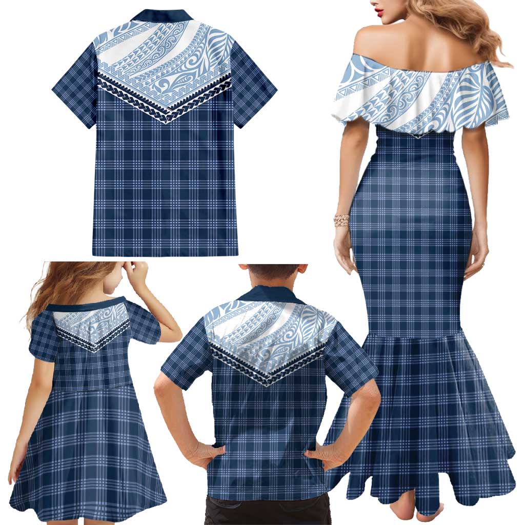 Aloha Hawaii Cowboys Paniolo Family Matching Mermaid Dress and Hawaiian Shirt Navy Blue Palaka - Polynesian Pride