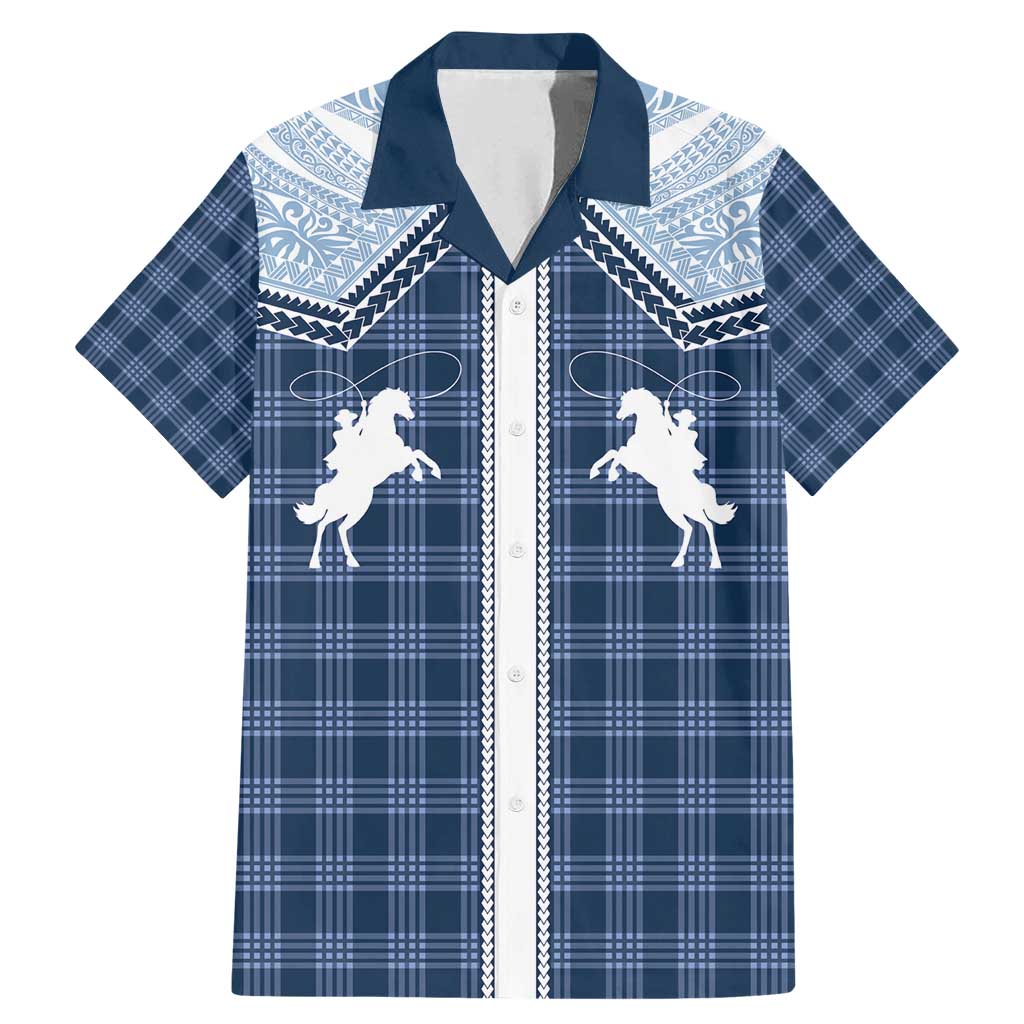 Aloha Hawaii Cowboys Paniolo Family Matching Mermaid Dress and Hawaiian Shirt Navy Blue Palaka - Polynesian Pride
