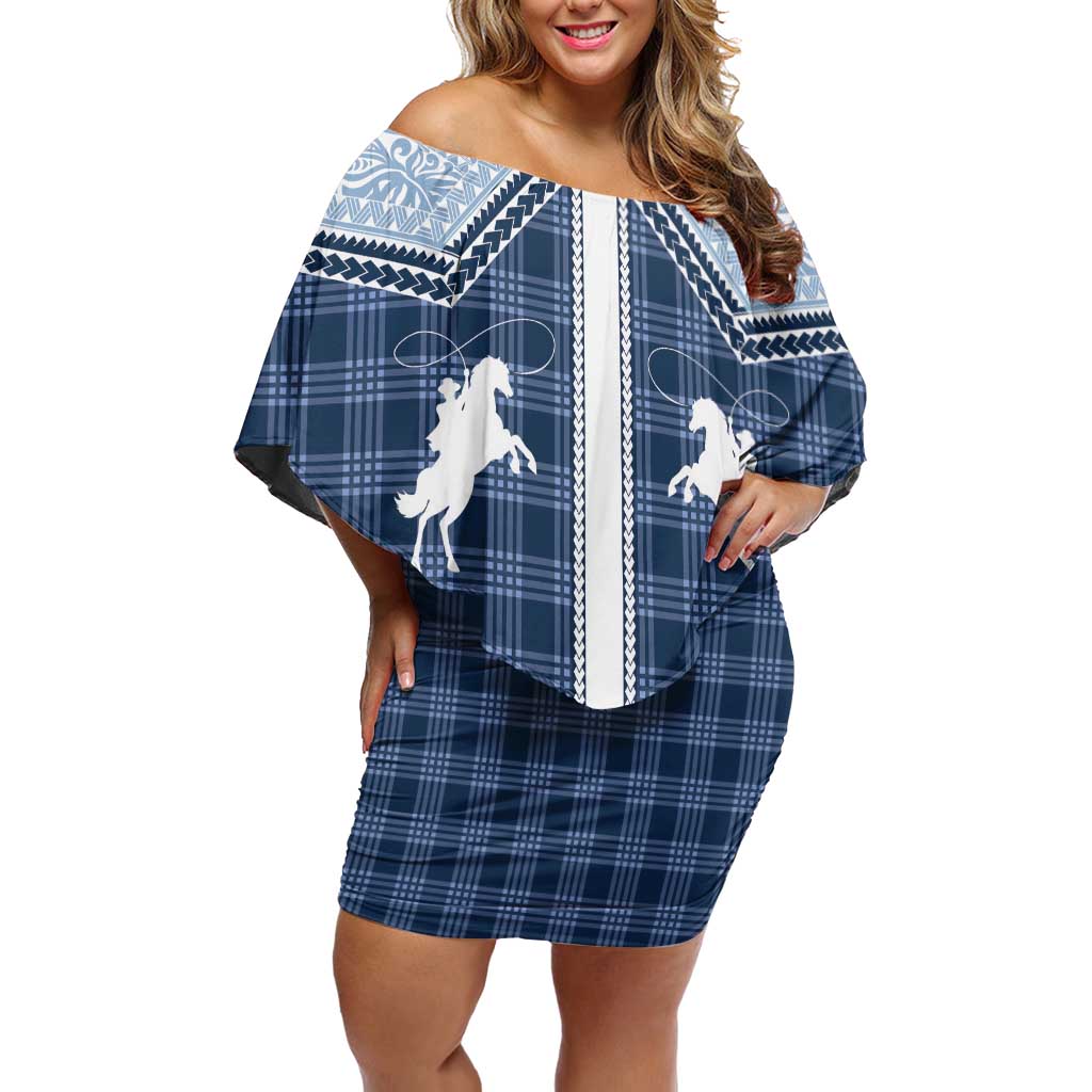 Aloha Hawaii Cowboys Paniolo Family Matching Off Shoulder Short Dress and Hawaiian Shirt Navy Blue Palaka - Polynesian Pride