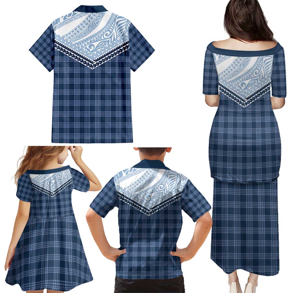 Aloha Hawaii Cowboys Paniolo Family Matching Puletasi and Hawaiian Shirt Navy Blue Palaka - Polynesian Pride