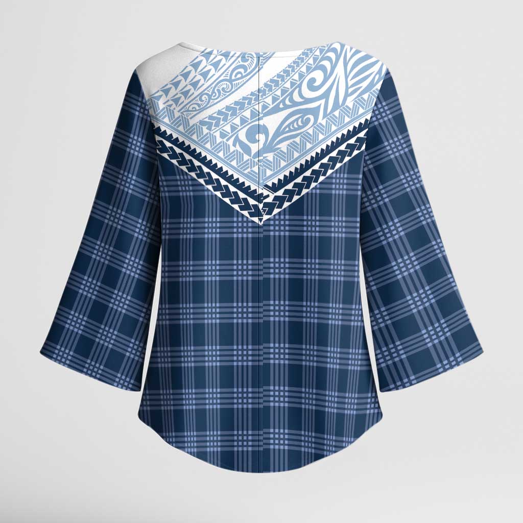 Aloha Hawaii Cowboys Paniolo Kimono Sleeve Blouse Navy Blue Palaka - Polynesian Pride