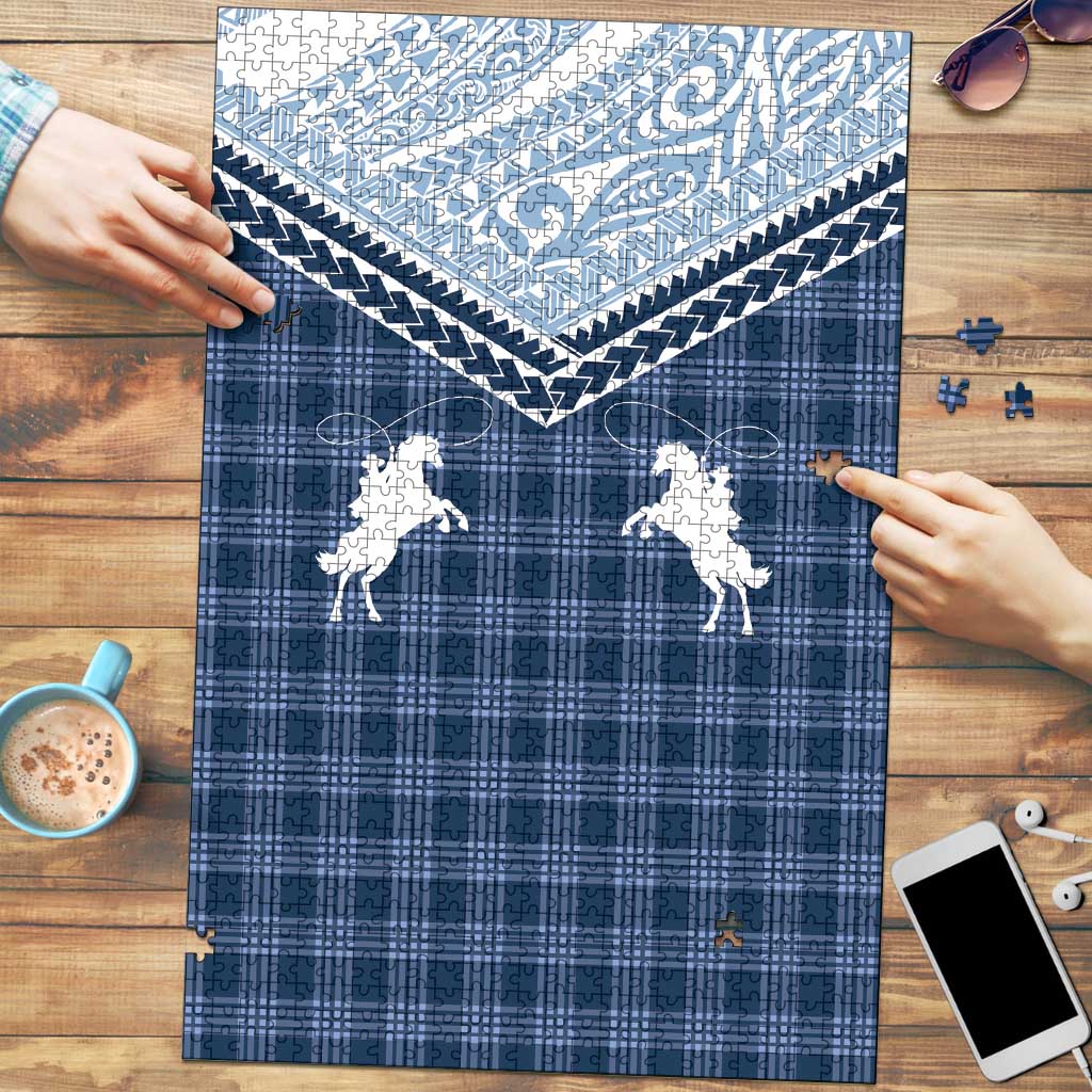 Aloha Hawaii Cowboys Paniolo Puzzle Navy Blue Palaka - Polynesian Pride
