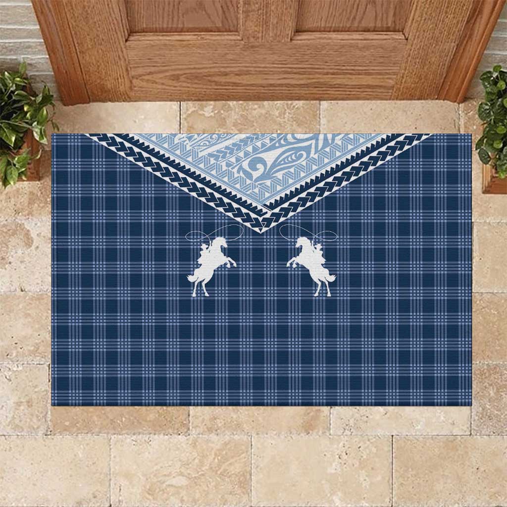 Aloha Hawaii Cowboys Paniolo Rubber Doormat Navy Blue Palaka - Polynesian Pride