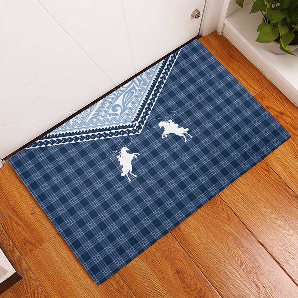 Aloha Hawaii Cowboys Paniolo Rubber Doormat Navy Blue Palaka - Polynesian Pride