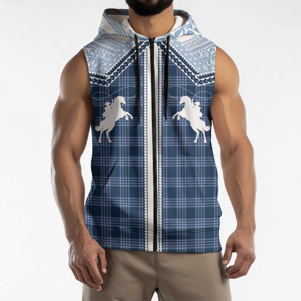 Aloha Hawaii Cowboys Paniolo Sleeveless Zip Hoodie Navy Blue Palaka LT7