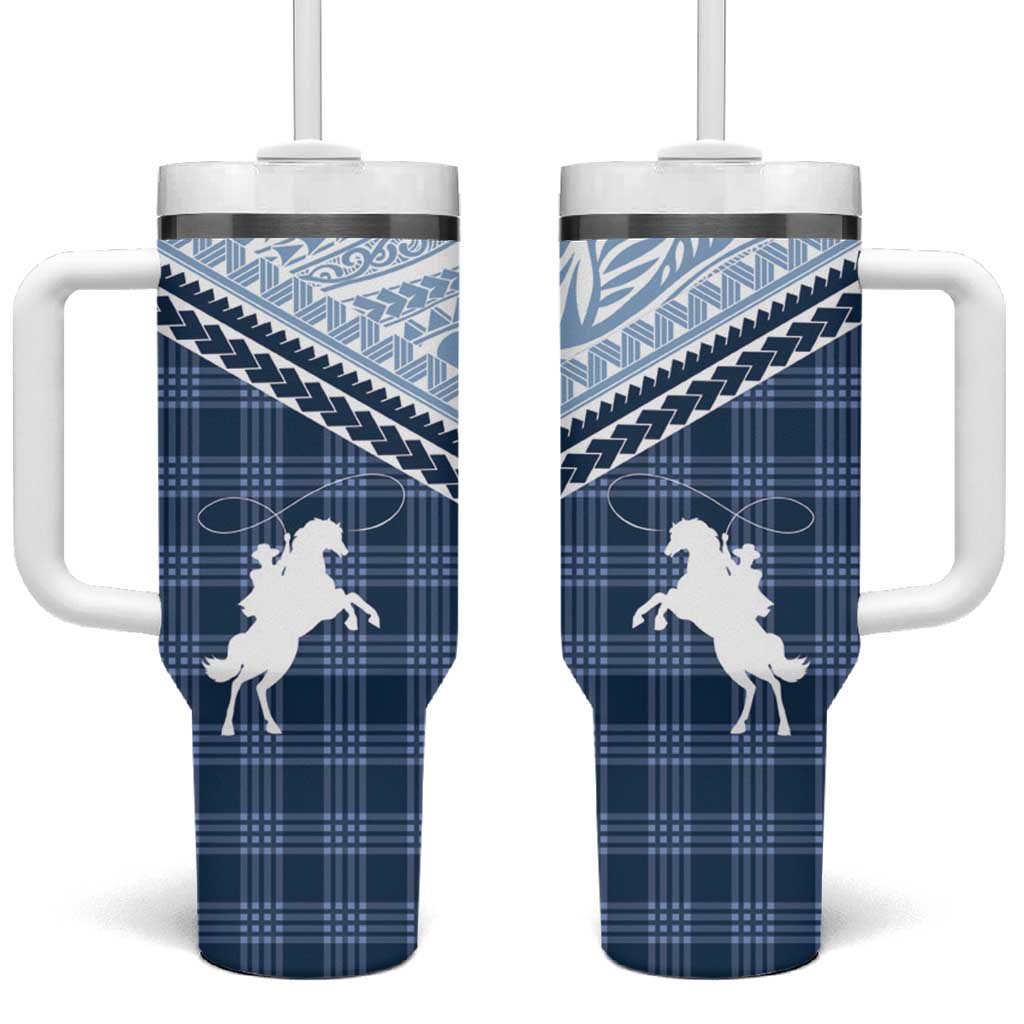 Aloha Hawaii Cowboys Paniolo Tumbler With Handle Navy Blue Palaka - Polynesian Pride