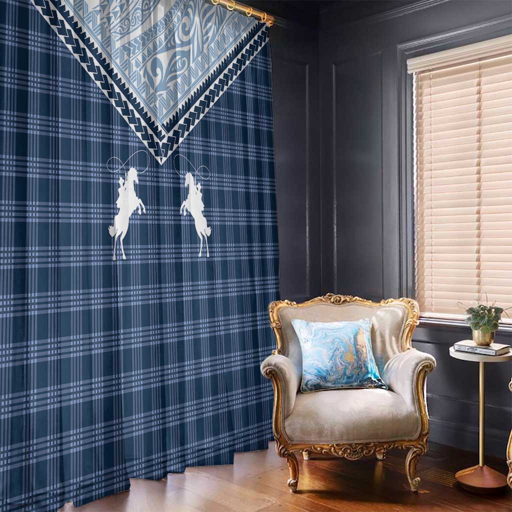 Aloha Hawaii Cowboys Paniolo Window Curtain Navy Blue Palaka - Polynesian Pride