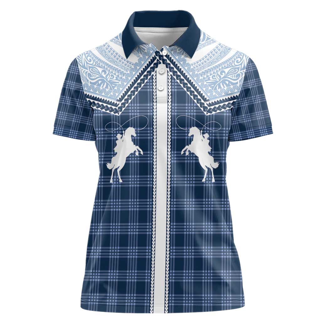 Aloha Hawaii Cowboys Paniolo Women Polo Shirt Navy Blue Palaka - Polynesian Pride