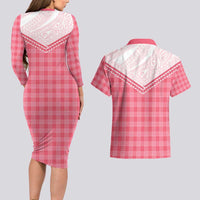 Aloha Hawaii Cowboys Paniolo Couples Matching Long Sleeve Bodycon Dress and Hawaiian Shirt Rose Palaka - Polynesian Pride