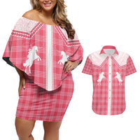 Aloha Hawaii Cowboys Paniolo Couples Matching Off Shoulder Short Dress and Hawaiian Shirt Rose Palaka - Polynesian Pride