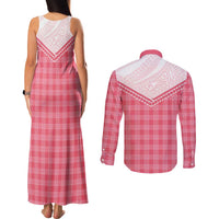 Aloha Hawaii Cowboys Paniolo Couples Matching Tank Maxi Dress and Long Sleeve Button Shirt Rose Palaka - Polynesian Pride