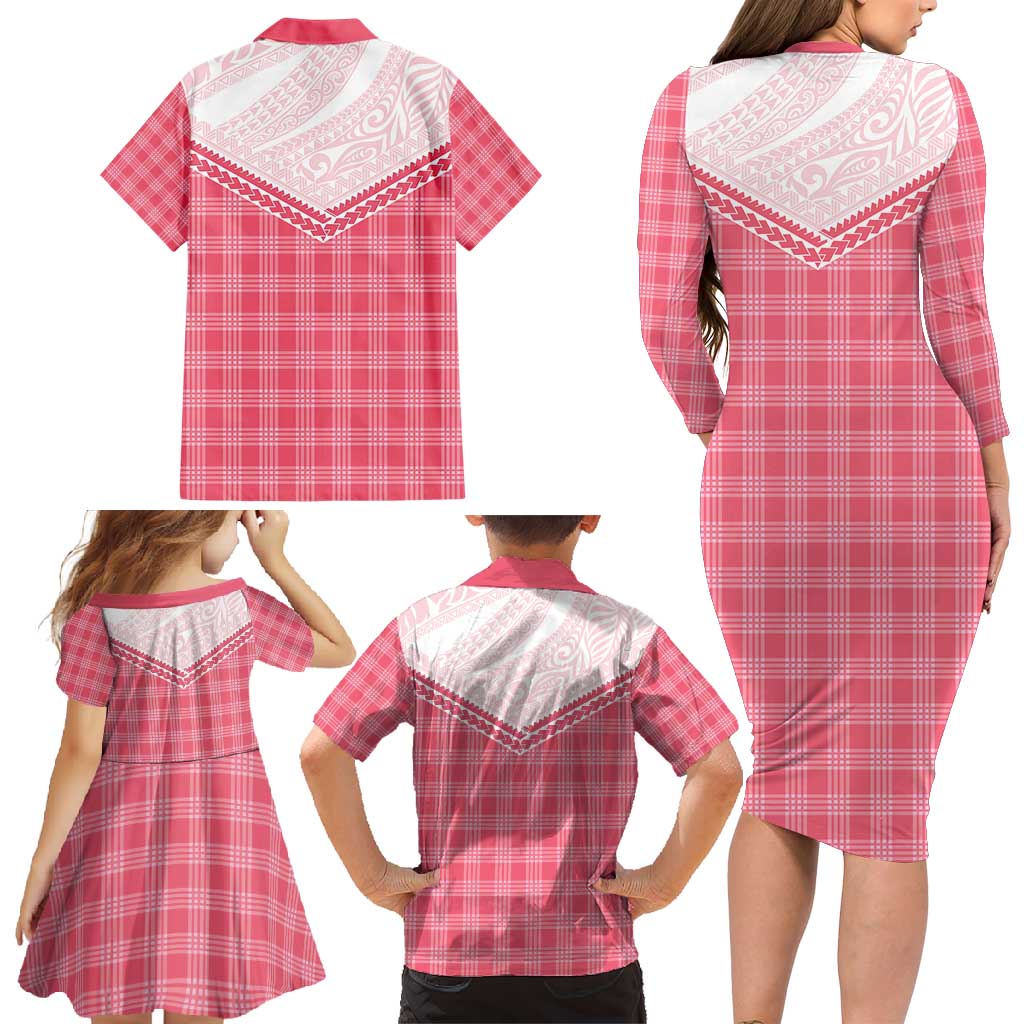 Aloha Hawaii Cowboys Paniolo Family Matching Long Sleeve Bodycon Dress and Hawaiian Shirt Rose Palaka - Polynesian Pride