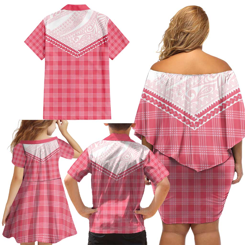 Aloha Hawaii Cowboys Paniolo Family Matching Off Shoulder Short Dress and Hawaiian Shirt Rose Palaka - Polynesian Pride