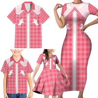 Aloha Hawaii Cowboys Paniolo Family Matching Short Sleeve Bodycon Dress and Hawaiian Shirt Rose Palaka - Polynesian Pride