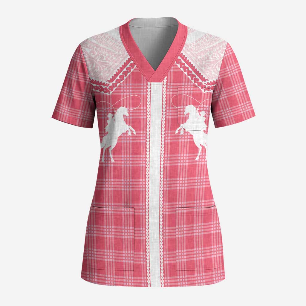 Aloha Hawaii Cowboys Paniolo Scrub Top Rose Palaka - Polynesian Pride