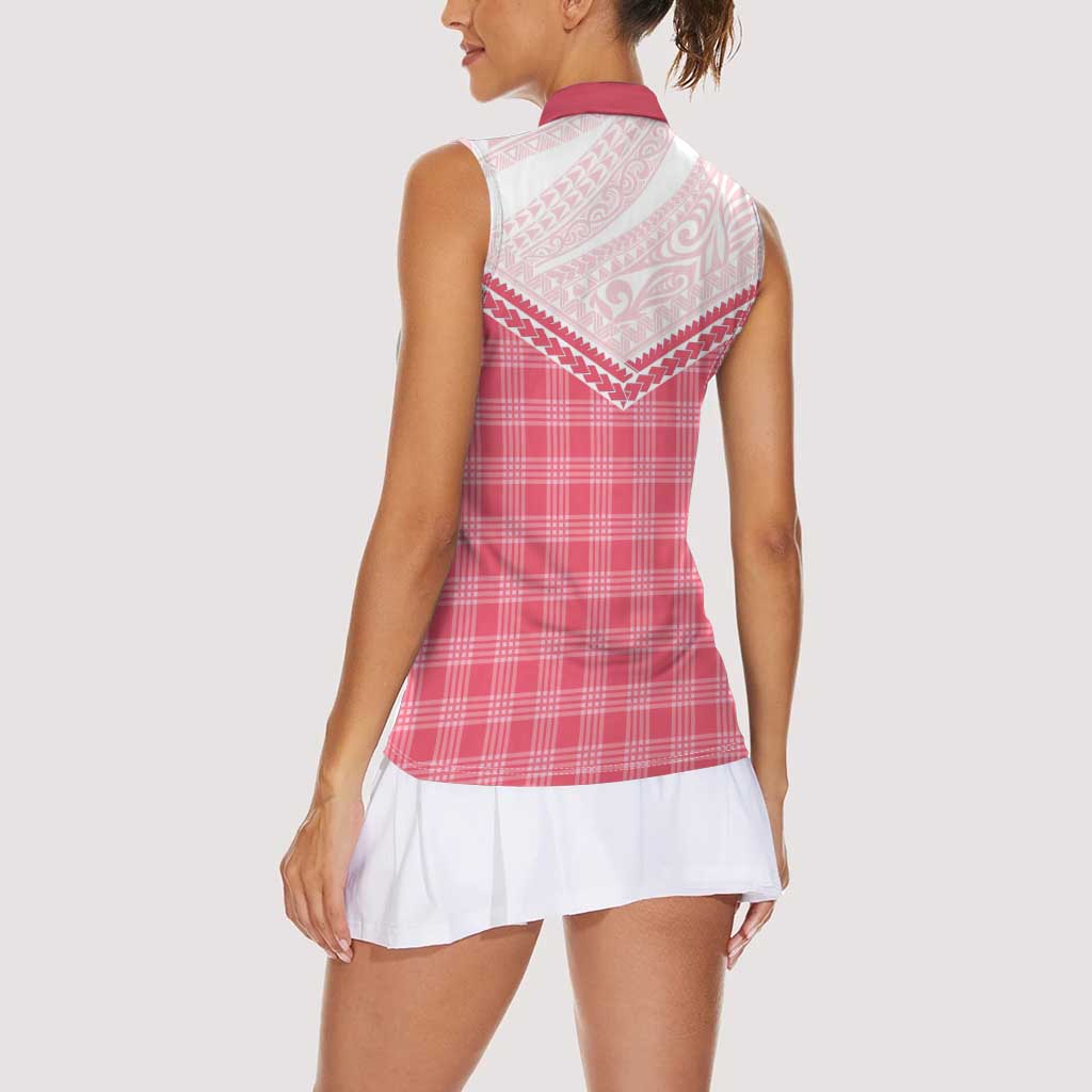 Aloha Hawaii Cowboys Paniolo Women Sleeveless Polo Shirt Rose Palaka - Polynesian Pride