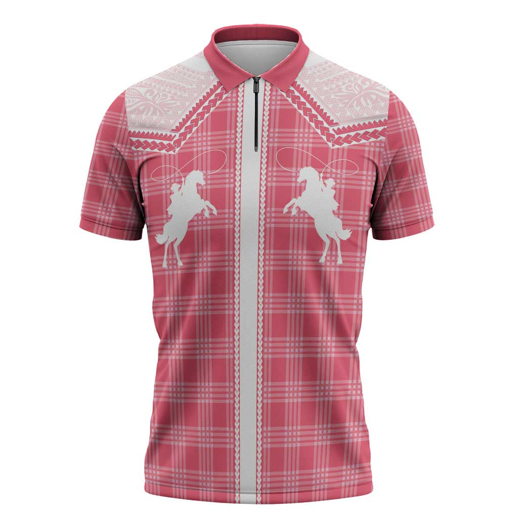 Aloha Hawaii Cowboys Paniolo Zipper Polo Shirt Rose Palaka - Polynesian Pride