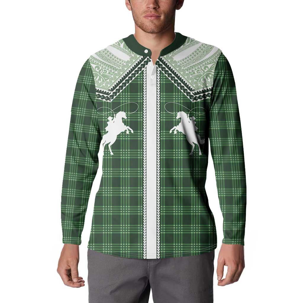Aloha Hawaii Cowboys Paniolo Button Sweatshirt Forest Green Palaka - Polynesian Pride