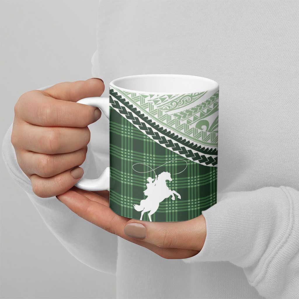 Aloha Hawaii Cowboys Paniolo Ceramic Mug Forest Green Palaka - Polynesian Pride