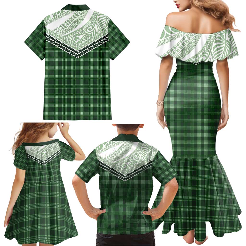 Aloha Hawaii Cowboys Paniolo Family Matching Mermaid Dress and Hawaiian Shirt Forest Green Palaka - Polynesian Pride
