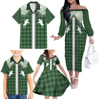 Aloha Hawaii Cowboys Paniolo Family Matching Off The Shoulder Long Sleeve Dress and Hawaiian Shirt Forest Green Palaka - Polynesian Pride