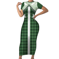 Aloha Hawaii Cowboys Paniolo Family Matching Short Sleeve Bodycon Dress and Hawaiian Shirt Forest Green Palaka - Polynesian Pride