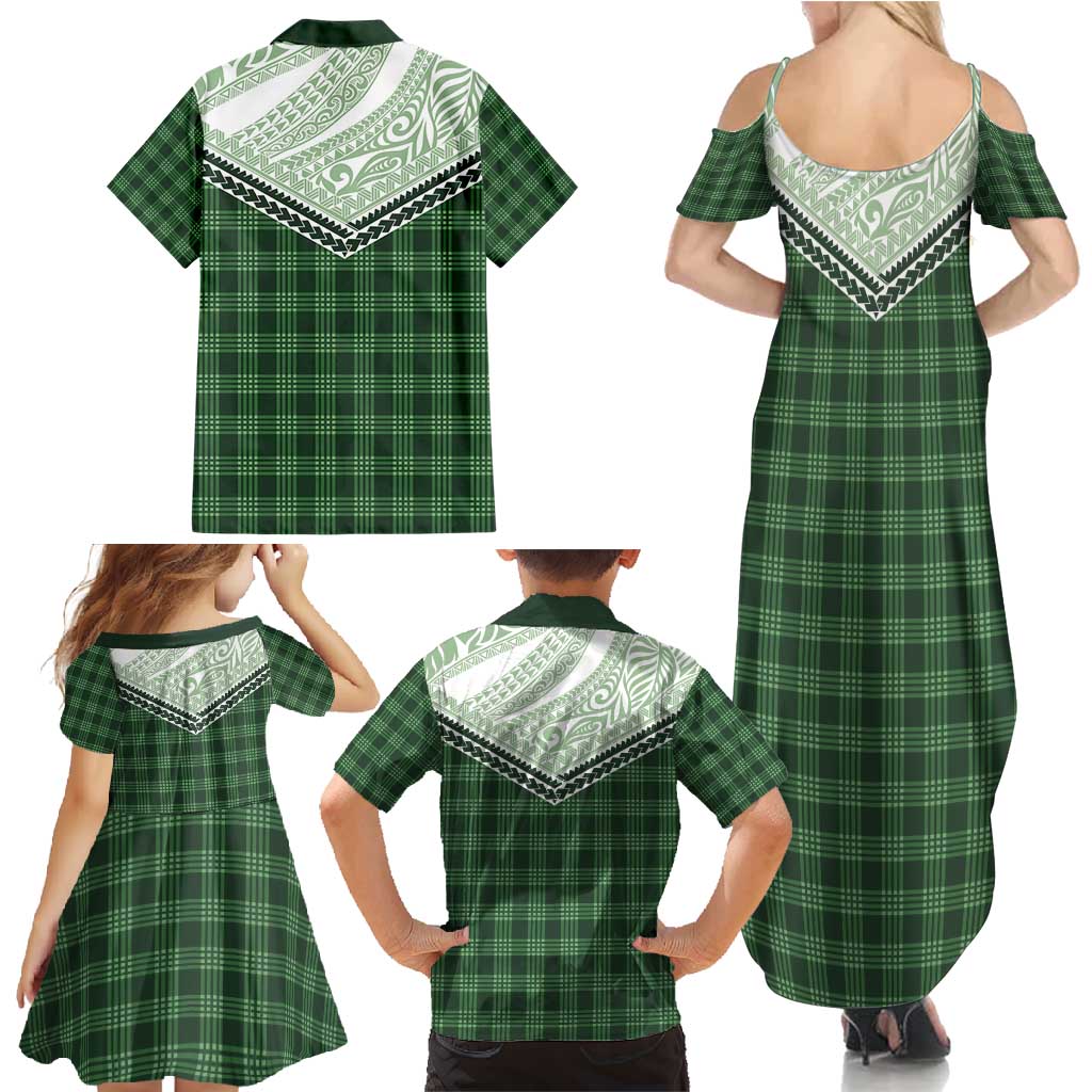 Aloha Hawaii Cowboys Paniolo Family Matching Summer Maxi Dress and Hawaiian Shirt Forest Green Palaka - Polynesian Pride