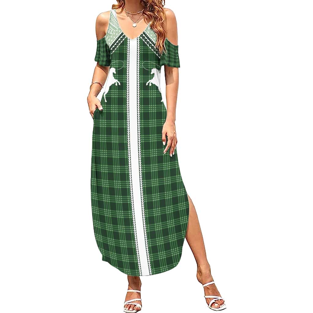 Aloha Hawaii Cowboys Paniolo Family Matching Summer Maxi Dress and Hawaiian Shirt Forest Green Palaka - Polynesian Pride