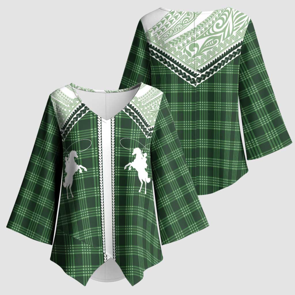 Aloha Hawaii Cowboys Paniolo Kimono Sleeve Blouse Forest Green Palaka - Polynesian Pride