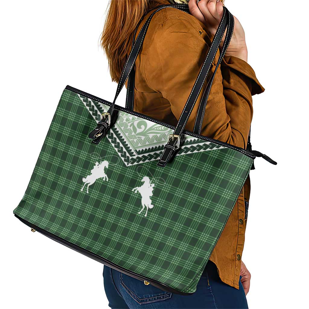 Aloha Hawaii Cowboys Paniolo Leather Tote Bag Forest Green Palaka - Polynesian Pride