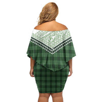Aloha Hawaii Cowboys Paniolo Off Shoulder Short Dress Forest Green Palaka - Polynesian Pride