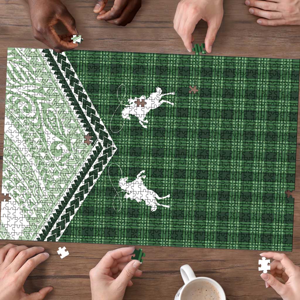 Aloha Hawaii Cowboys Paniolo Puzzle Forest Green Palaka - Polynesian Pride