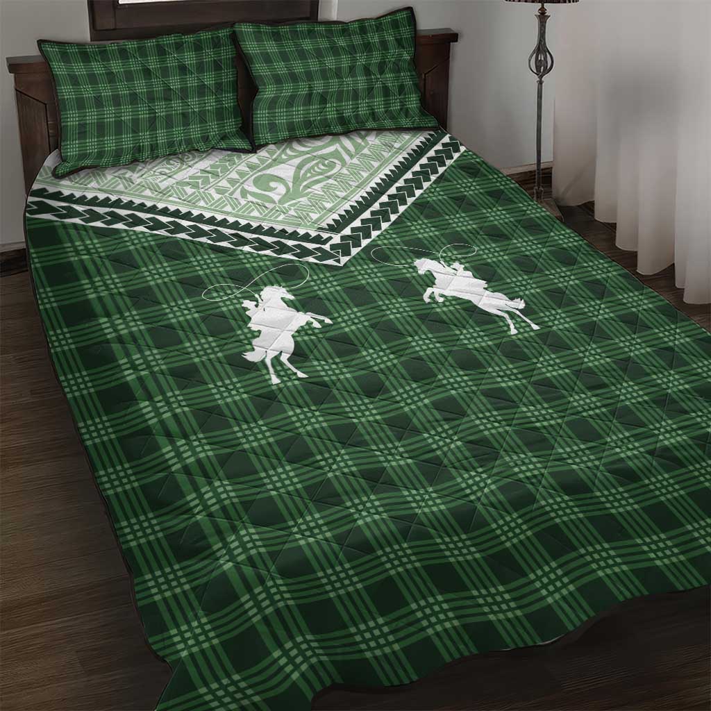 Aloha Hawaii Cowboys Paniolo Quilt Bed Set Forest Green Palaka - Polynesian Pride