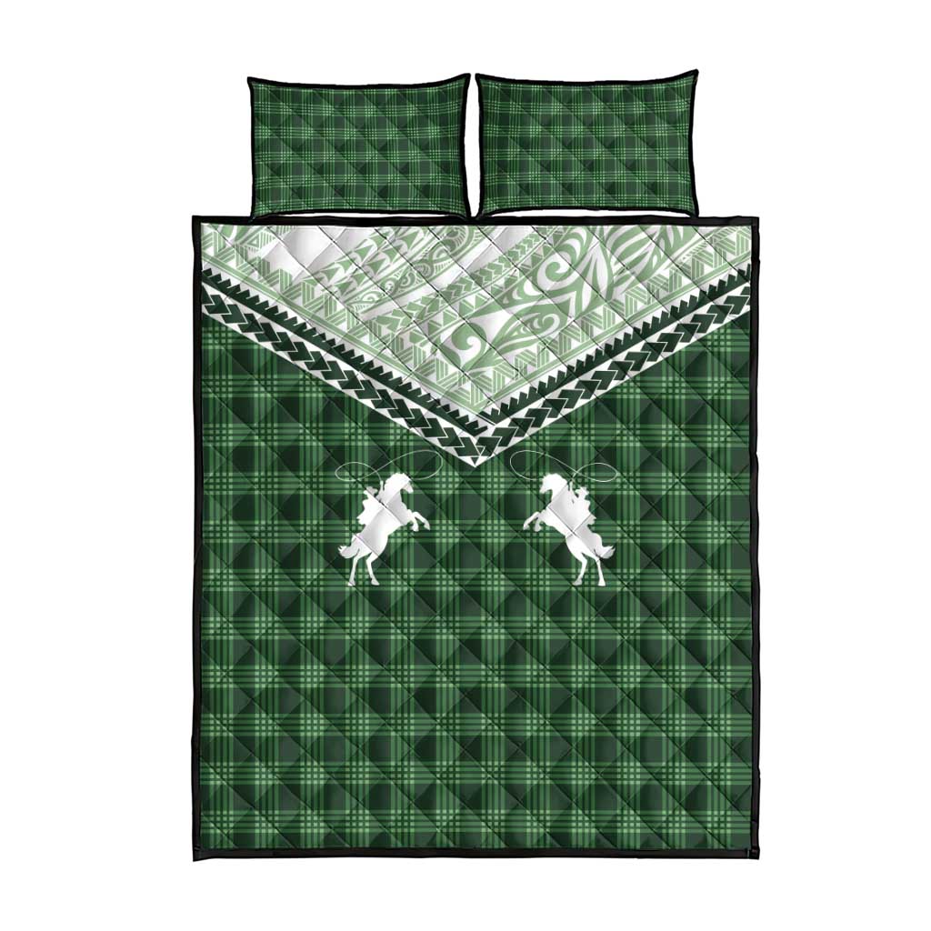 Aloha Hawaii Cowboys Paniolo Quilt Bed Set Forest Green Palaka - Polynesian Pride